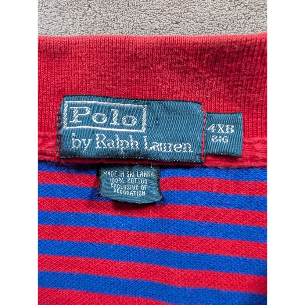 Polo Ralph Lauren Polo Shirt Mens 4XB Red Blue Striped Short Sleeve Cotton Logo